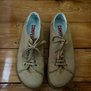 Camper Tan Canvas Lace-Up Sneakers
